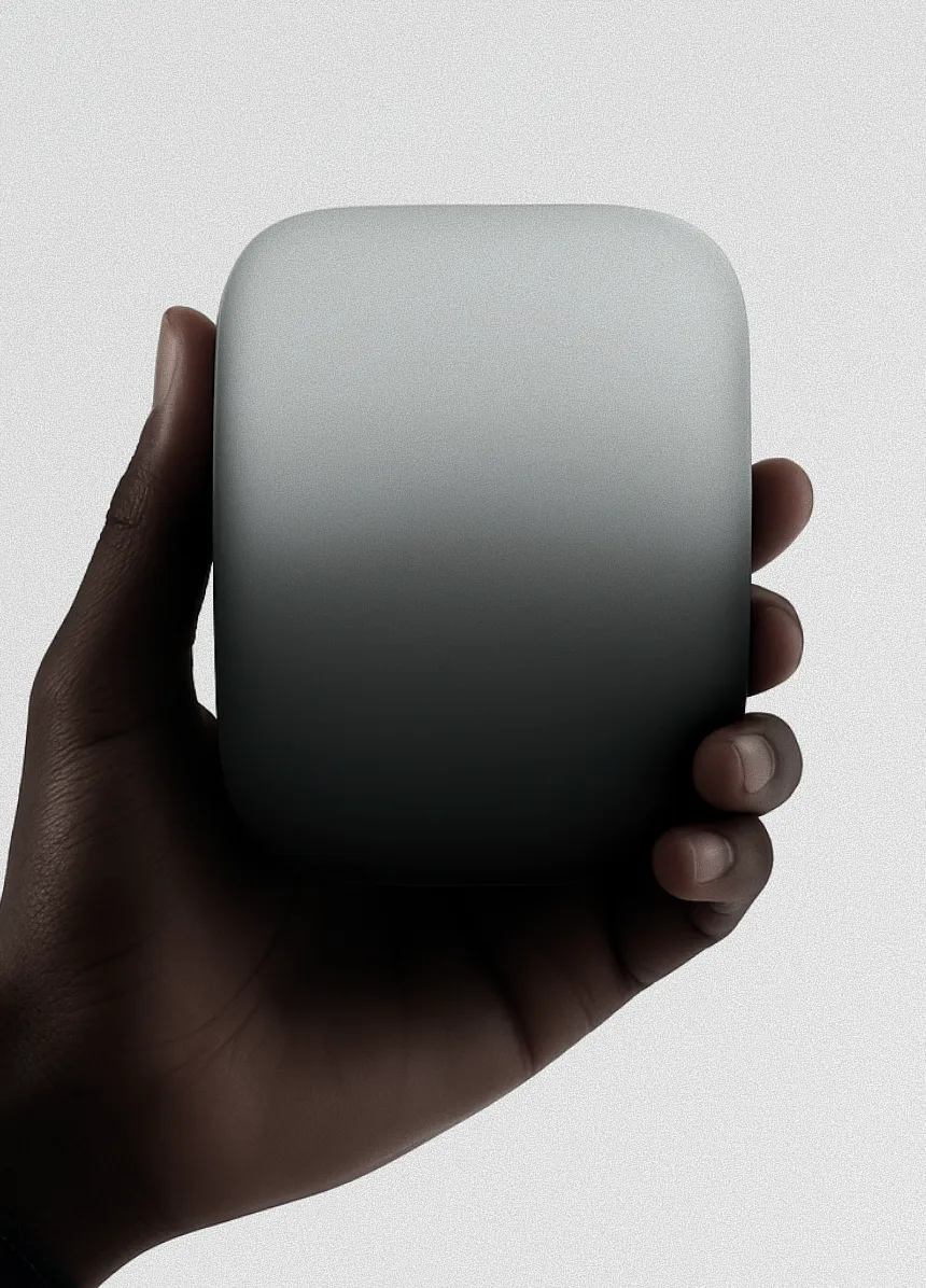Minimalist tech device held in hand — symbolising modern branding for tech startups