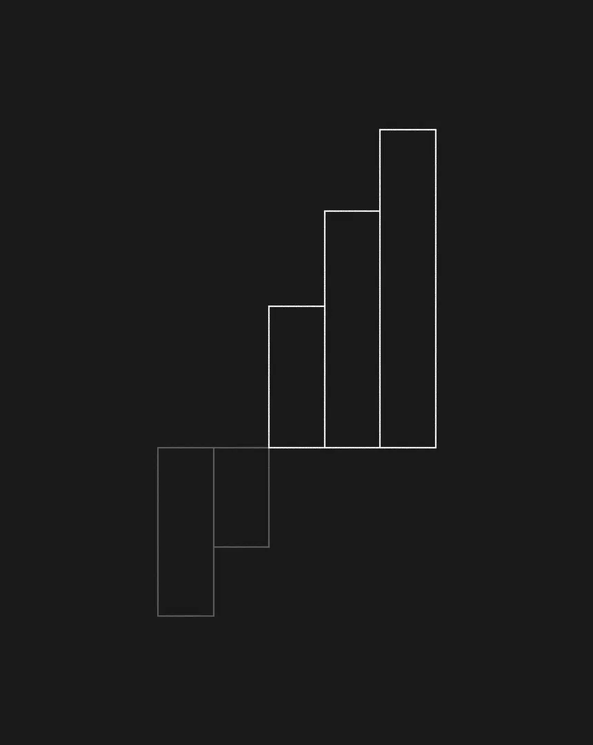 Minimalist bar chart graphic showing faded bars transitioning into bold, rising bars—symbolizing risk reduction, strategic progression, and growth through a well-managed rebranding process.