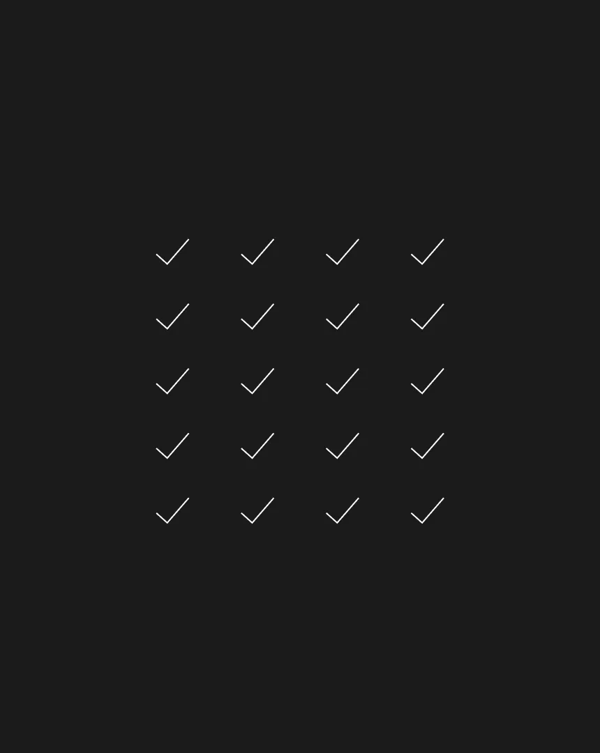 A grid of white checkmarks on a dark background, visually representing a comprehensive and organized list—ideal for illustrating an ultimate rebranding checklist.