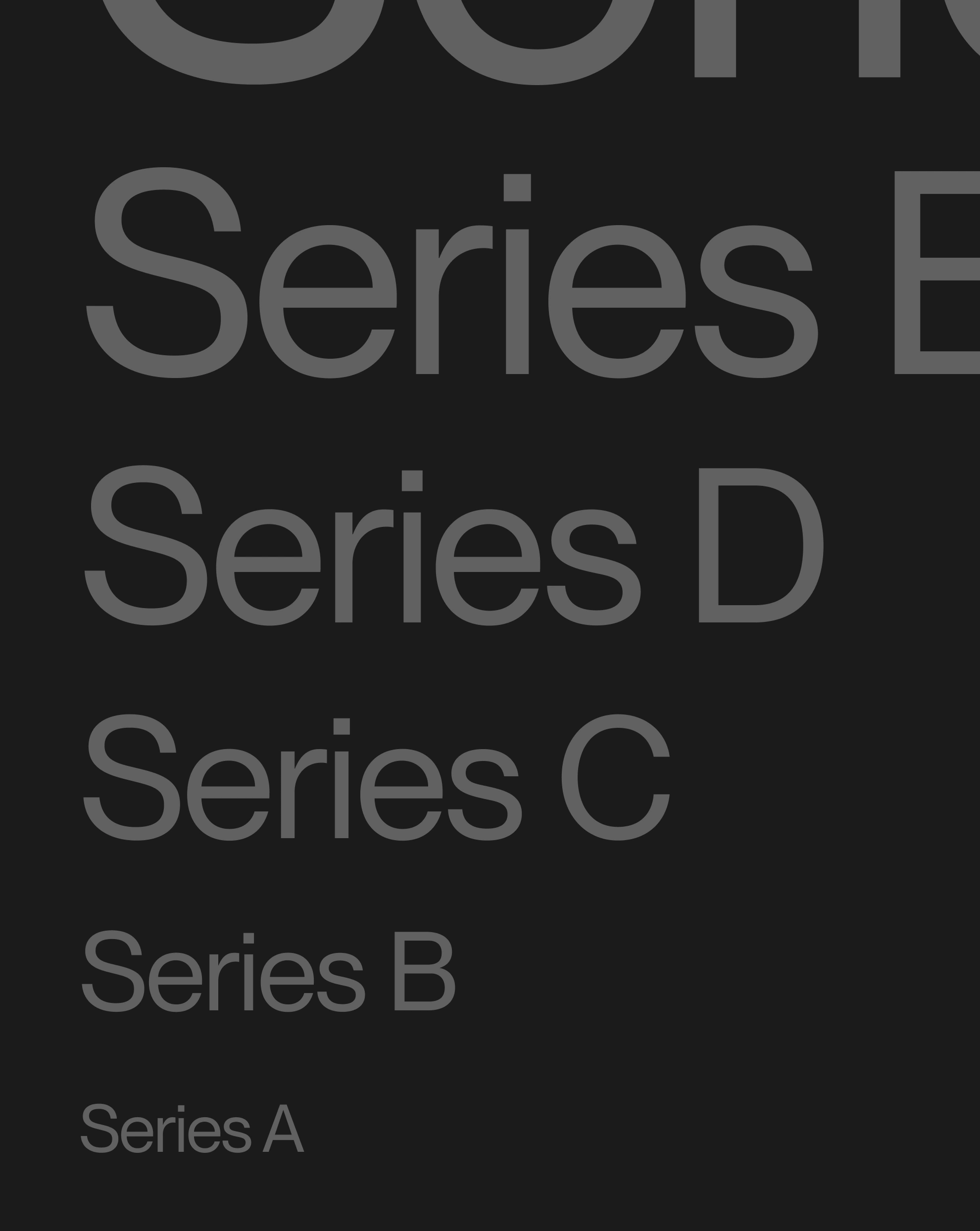 Text listing funding stages from Series A to Series E, symbolizing how brand strategy evolves through growth and scaling phases.